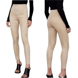 NWT ZARA Cream Light Tan High-Waisted Stretchy Soft Faux Suede Leggings Pants